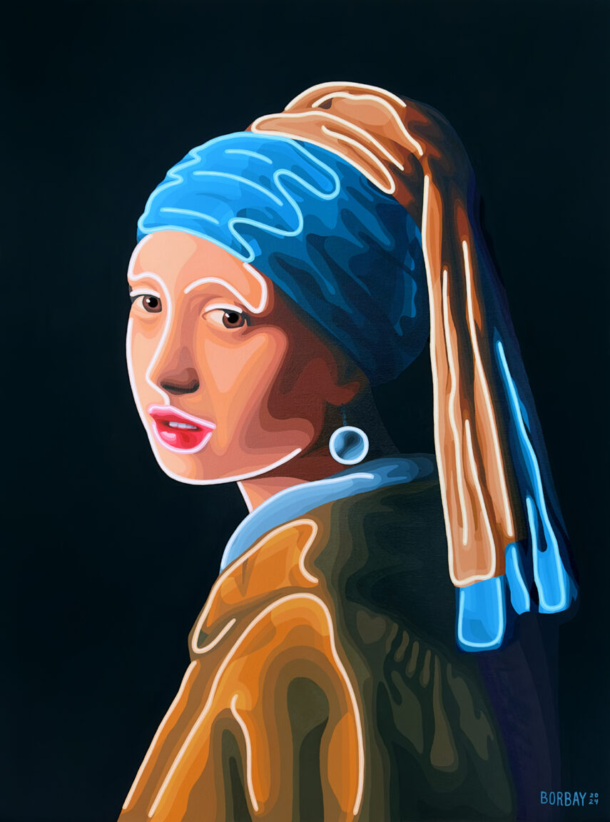 Neon Girl with a Pearl Earring painting by Borbay